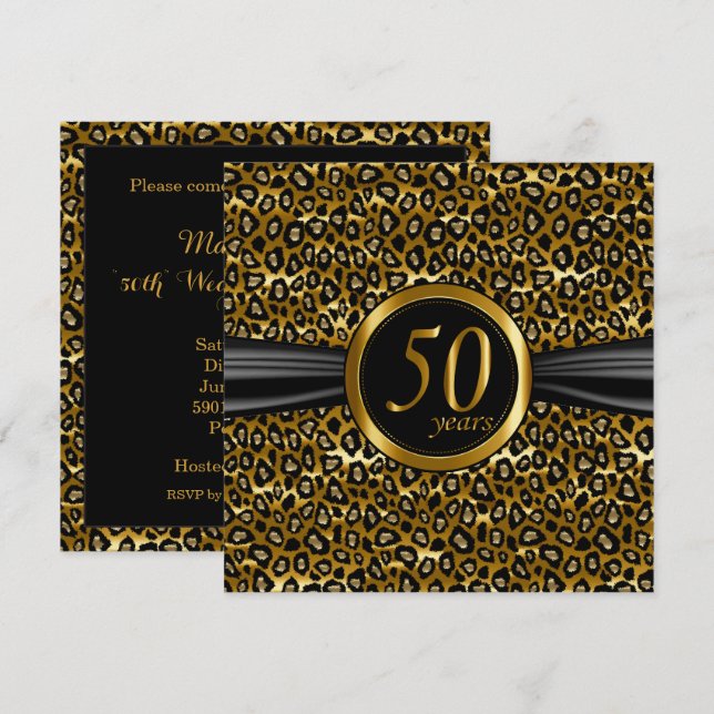 50:e Exotiska Glamorösa Leoparddesignen Inbjudningar (Fram/baksida)