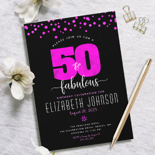 50:e fantastiska födelsedagspressar med shock rosa inbjudningar