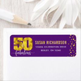 50:e fantastiska lila guld-folie glam adress returadress etikett