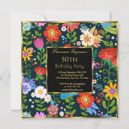 50:e färgade Blommigten Garden-Födelsedagsfesten Inbjudningar