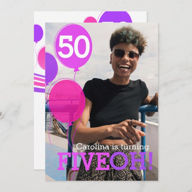 50:e FIVEOH!-fotofödelsedag inbjudan (Fram/baksida)