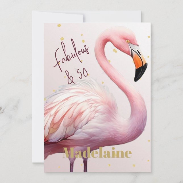 50:e Flamingo Theme Rosa Guld Birthday Inbjudningar (Framsida)