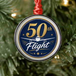 50:e flygning guld flygplan resminne julgransprydnad metall