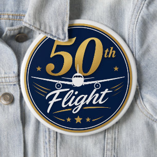 50:e flygning guld flygplan resminne knapp