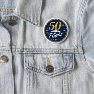 50:e flygning guld flygplan resminne knapp