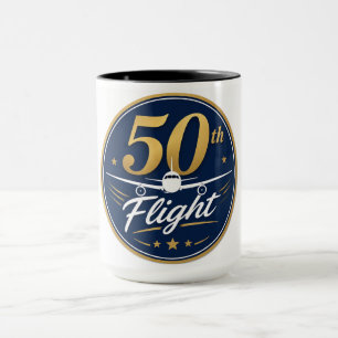 50:e flygning guld flygplan resminne mugg