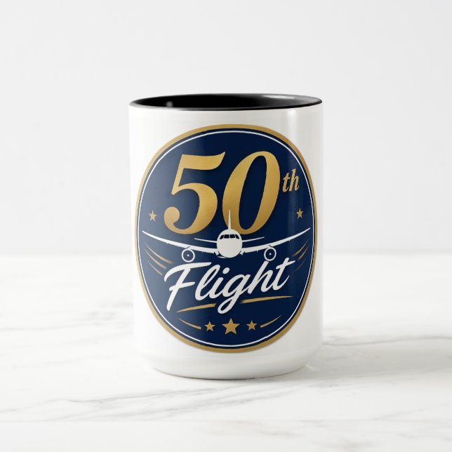 50:e flygning guld flygplan resminne mugg (Center)