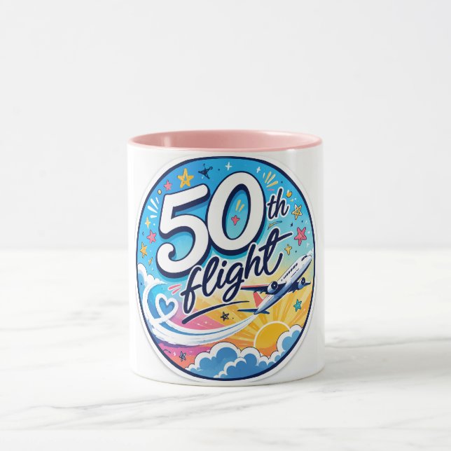 50:e flygplans färgglada souvenir mugg (Center)