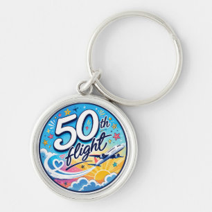 50:e flygplans färgglada souvenir rund silverfärgad nyckelring