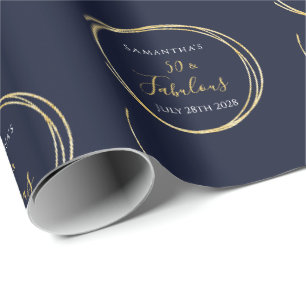 50:e födelsedag 50 och Fabulous Navy Guld Birthday Presentpapper