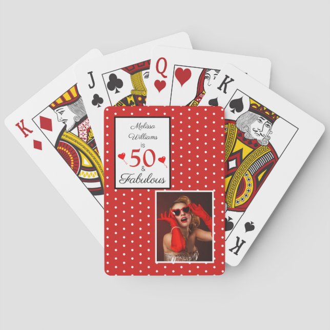 50:e födelsedag 50 och rödvita Anpassningsbar Casinokort (Baksidan)