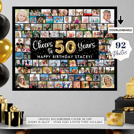 50:e födelsedag 92 foton svart Guld-ost till år Poster