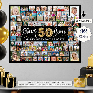 50:e födelsedag 92 foton svart Guld-ost till år Poster