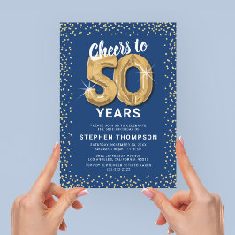 50:e födelsedag, blå Guld Inbjudningar