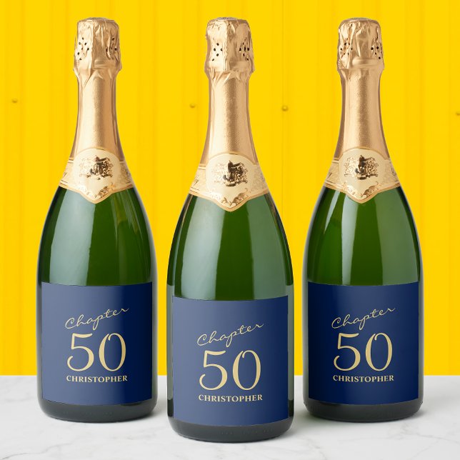 50:e födelsedag Blått Guld Kapitel 50 (Personalized 50th birthday sparkling wine / champagne labels to add that special touch to the party.)