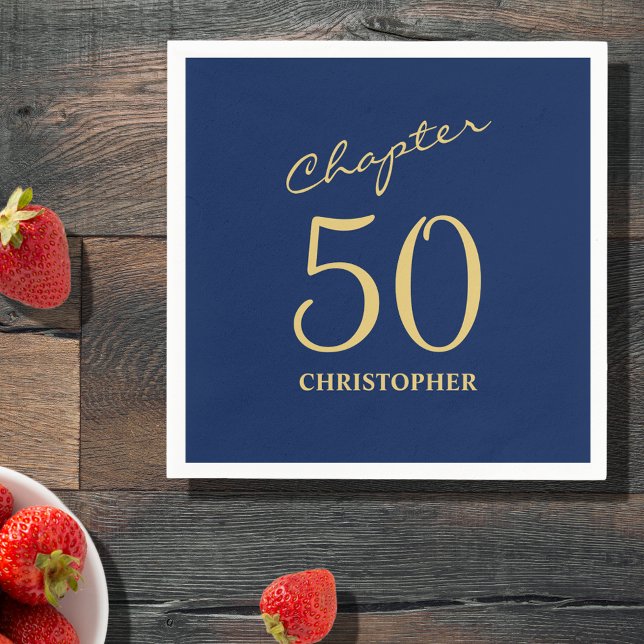 50:e födelsedag Blått Guld Kapitel 50 Pappersservett (Make your loved one's 50th birthday celebration elegant and memorable with our Blue Gold Napkins.)