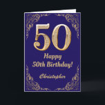 50:e födelsedag Blått och Guld Glitter Ram Kort<br><div class="desc">50:e födelsedag Blått och Guld Glitter Ram. Om du vill göra ytterligare anpassningar klickar du på knappen "Anpassa" och användor verktyg som är utformat för att ändra mallen.</div>