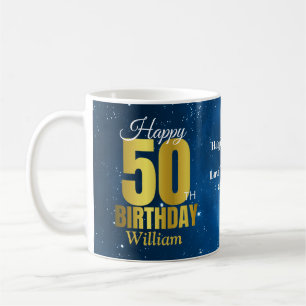 50:e födelsedag Blått rymdtypografiskt kaffe Mugg