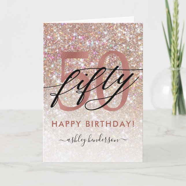 50:e födelsedag Chic Glitter Ombre-kort Kort (Framsida)