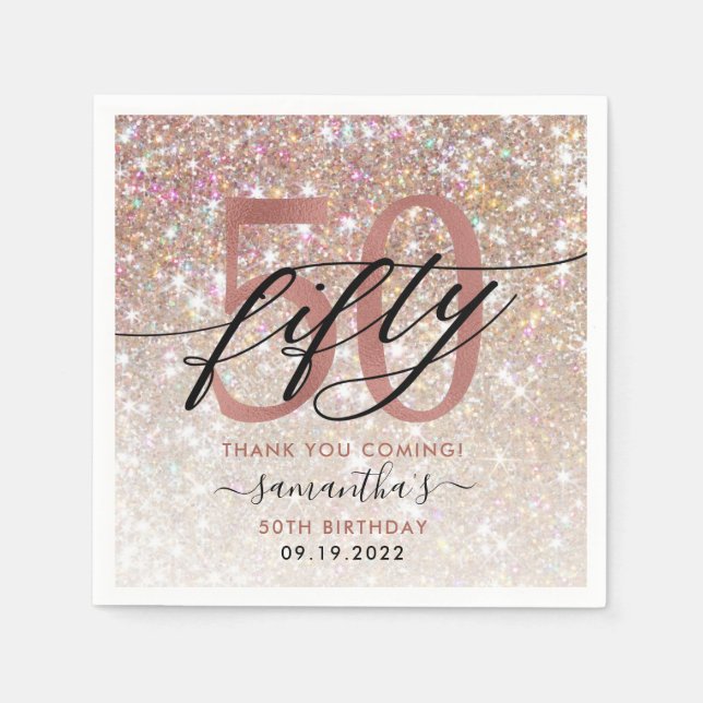 50:e födelsedag Chic Glitter Ombre Tack Pappersservett (Framsidan)