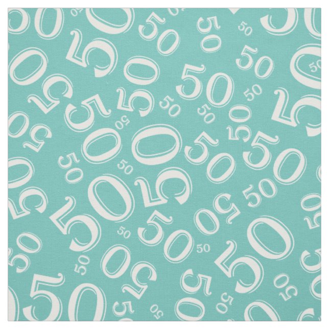 50:e födelsedag Coola Mönster Teal/White Tyg (Provkarta)