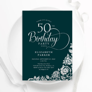 50:e födelsedag Elegant Emerald Grönt Silver Ro Inbjudningar