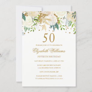 50:e födelsedag Elegant Guld Blommigt bjudande in Inbjudningar