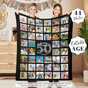 50:e födelsedag eller annan ålder 44 fotokollage fleecefilt