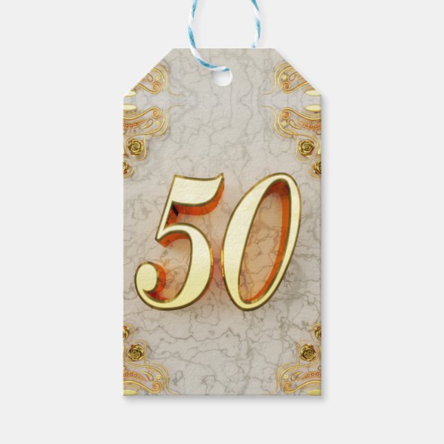 50:e födelsedag eller årsdag Regal Guld och Marble Presentetikett (Framsidan)