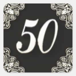 50:e födelsedag eller årsdag Regal Silver Black Fyrkantigt Klistermärke