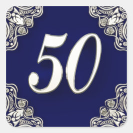 50:e födelsedag eller årsdag Regal Silver Blue Fyrkantigt Klistermärke
