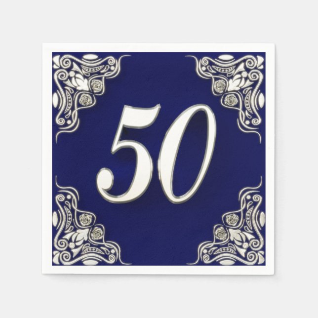 50:e födelsedag eller årsdag Regal Silver Blue Pappersservett (Framsidan)