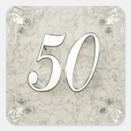 50:e födelsedag eller årsdag Regal Silver Marble Fyrkantigt Klistermärke
