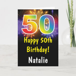 50:e födelsedag: färgfullt regnbåge Fireworks-kort Kort