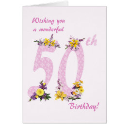 50:e födelsedag Flower Decorated Numbers Hälsningskort