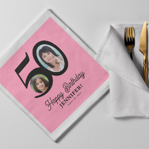 50:e födelsedag, foto namn rosa svart personlig pappersservett