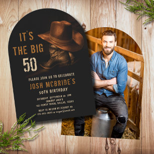 50:e födelsedag Foto Rustic Cowboy Hat Boots Inbjudningar