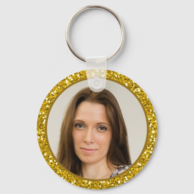 50:e födelsedag Foto Tack Favors Guld Glitter Nyckelring (Baksida)
