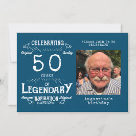 50:e födelsedag, fotomall, blå Vintage Inbjudningar
