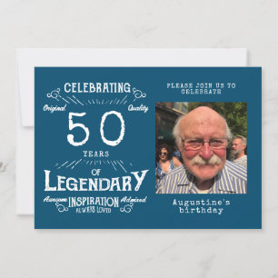 50:e födelsedag, fotomall, blå Vintage Inbjudningar