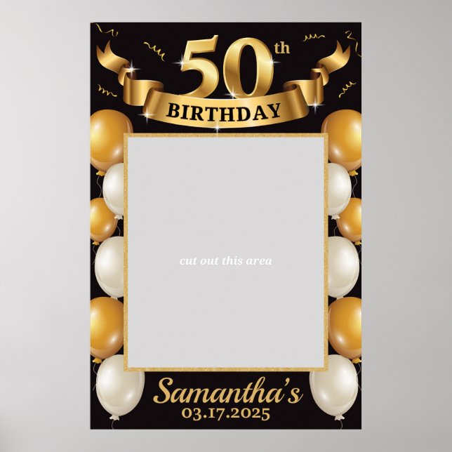 50:e födelsedag Fotoprop Ram Guld Black Poster (Framsidan)