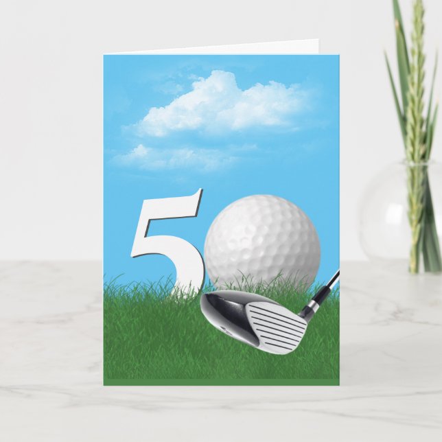 50:e födelsedag Golf Boll i gräs Kort (Framsida)