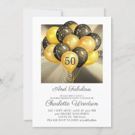 50:e födelsedag Guld Black Glitter Metallic Inbjudningar