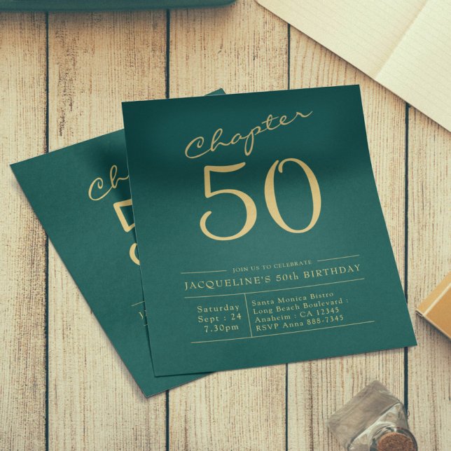 50:e födelsedag Guld Grönt budgetinbjudan Flygblad (Skapare uppladdad)