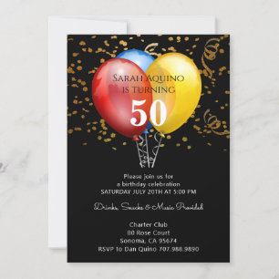 50:e födelsedag Guld-konfetti och ballonger på sva Inbjudningar