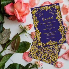 50:e födelsedag Guld Mörk blått botaniska Blommigt Inbjudningar