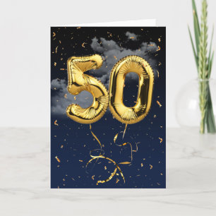 50:e födelsedag Guld Mylar Balloon and Confetti Ca Kort