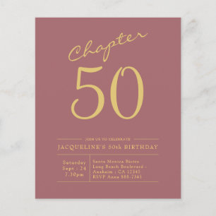50:e födelsedag Guld Rosa budgetinbjudan Flygblad