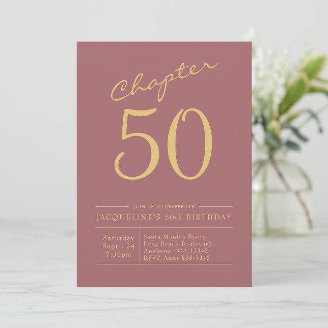 50:e födelsedag Guld Rosa Inbjudningar (Stående Fram)
