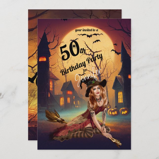 50:e födelsedag Halloween fest Inbjudningar (Fram/baksida)